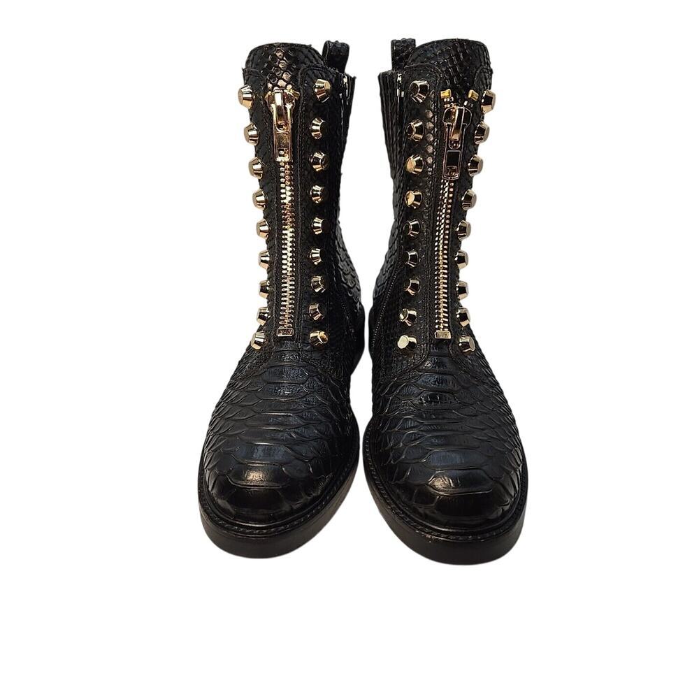 Jeffrey Campbell TONETTE Black Snake Embellished Block Chunky Heel Combat Boots - Picture 2 of 9